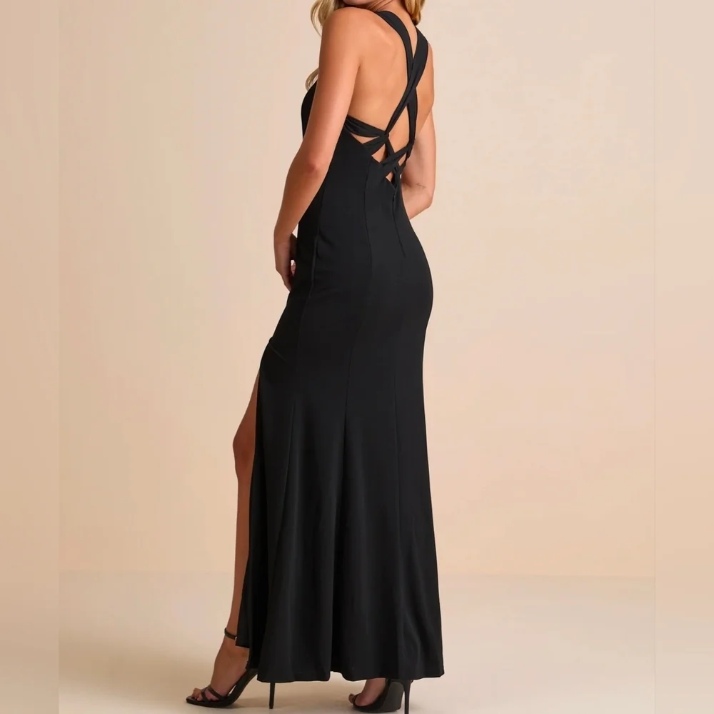 Lulus S Taline Black Strappy Mermaid Maxi Dress, Size Small